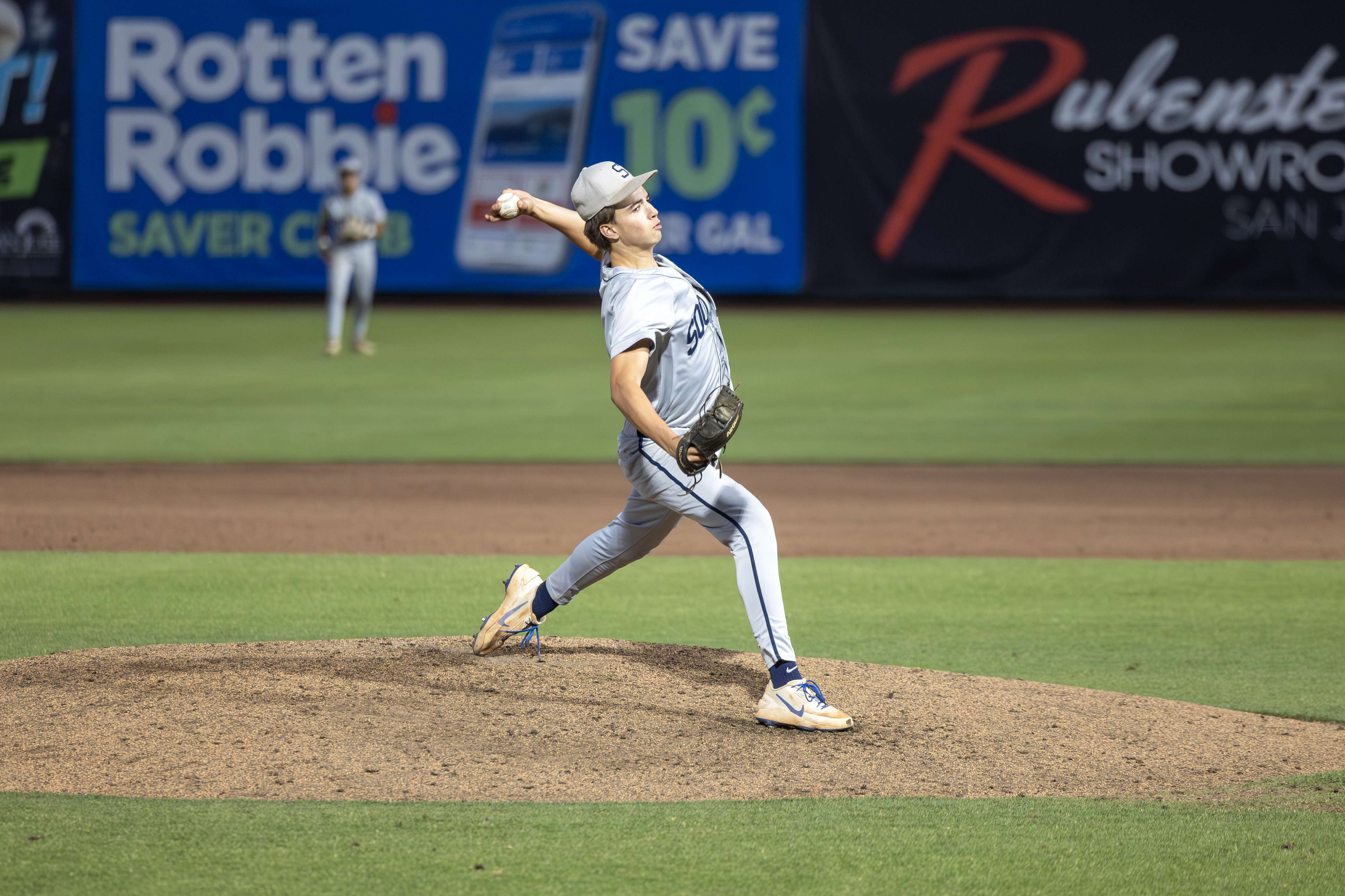Soquel High pitcher Luke Shoemaker pitches against Valley Christian in...