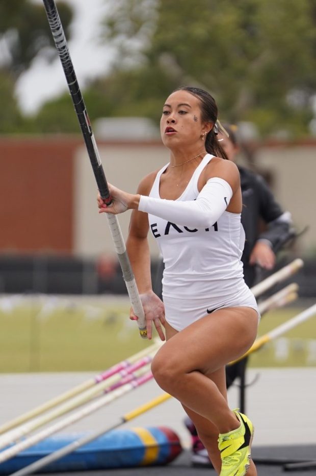 Jonelle Scott, a Soquel High alumna, broke Long Beach State University's indoor and outdoor pole vaukting marks as a freshman in 2025. (LBSU Athletics)