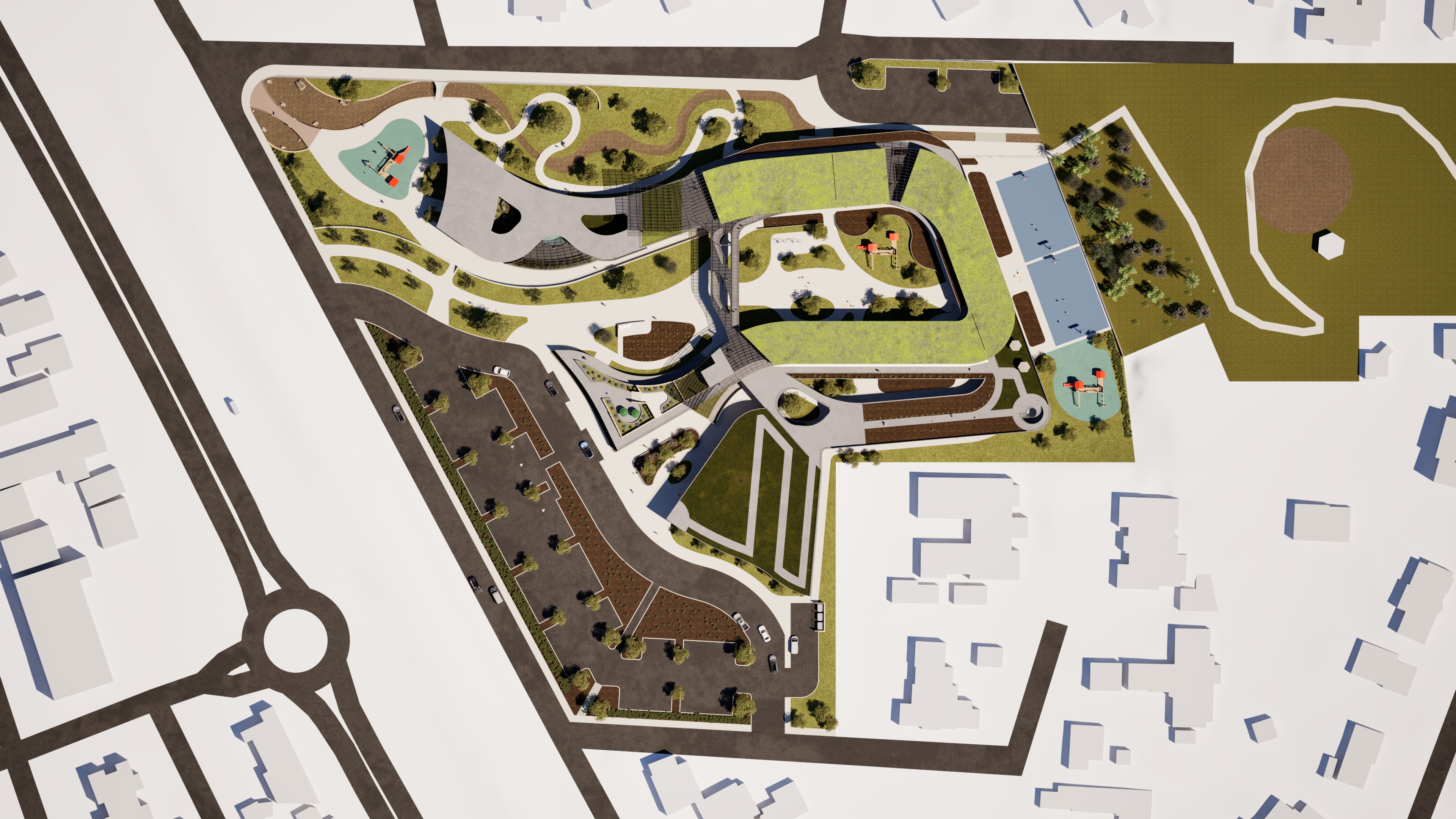 An aerial view of the reimagining of the Paul Ecke...