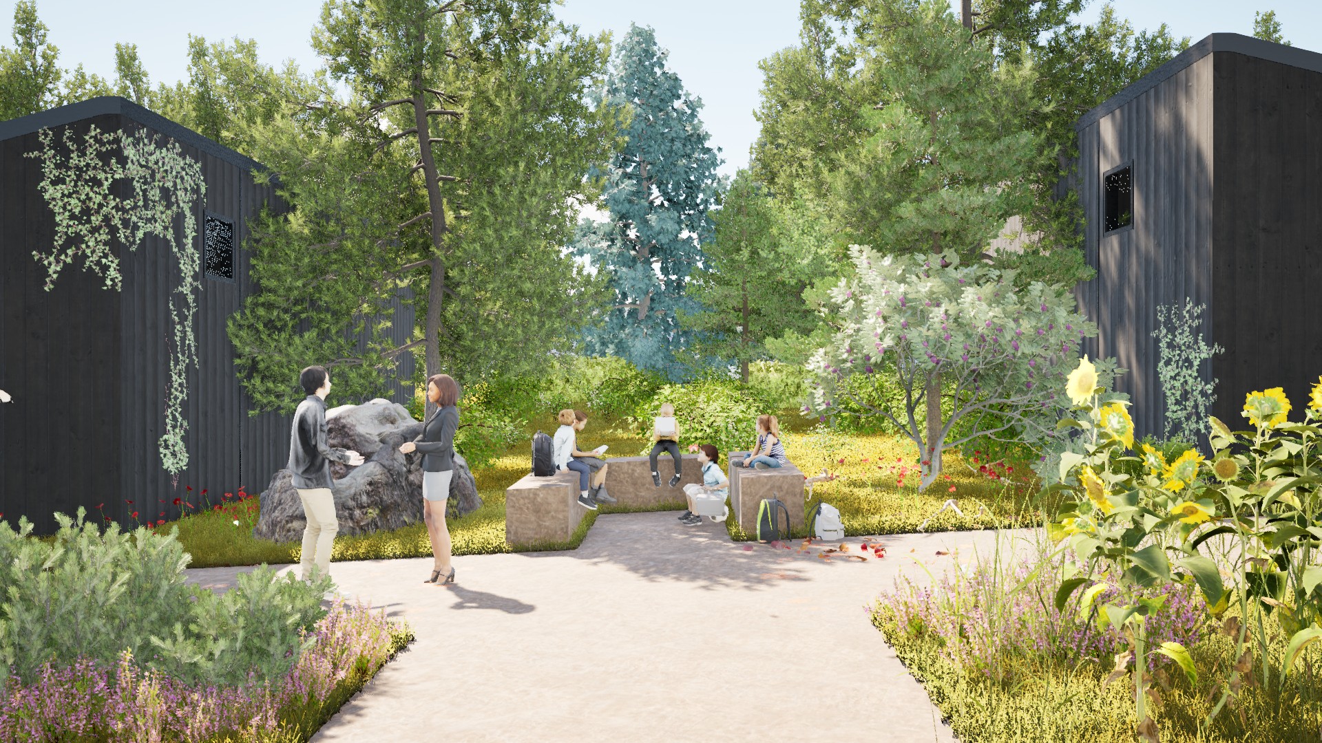 A buffer area between classrooms and play areas in the...