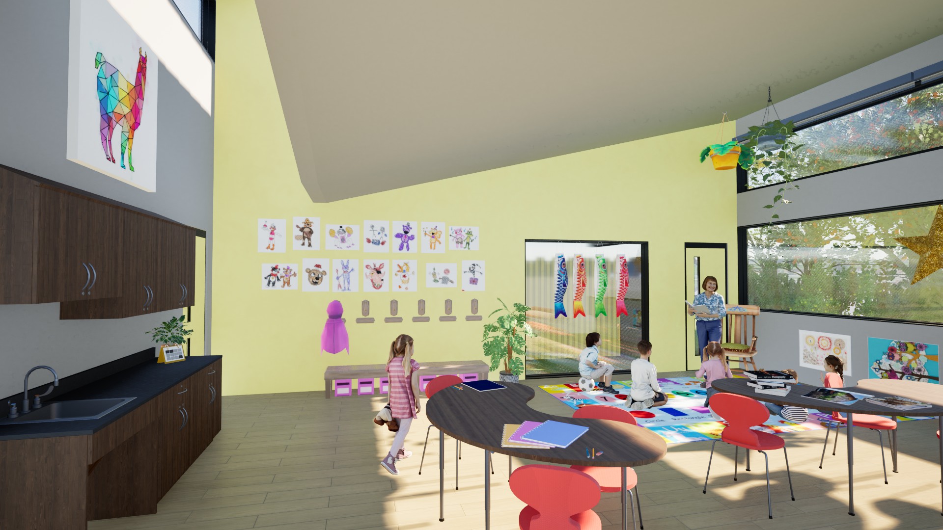 A proposed classroom with light wall colors at the Paul...