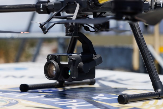 The camera attached to the DFR drone, a DJI M350, at the Chula Vista Police Department on Thursday, May 28, 2026. (Kristian Carreon / The San Diego Union-Tribune)