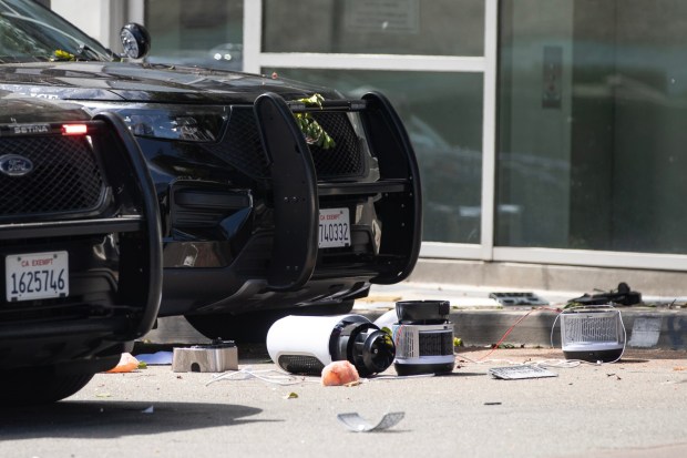 San Diego, CA - Items thrown from an apartment window litter the street below on Cedar and 6th Avenue on Tuesday, June 23, 2026, in San Diego, CA. Law enforcement allegedly shot a suspect that was barricading himself in his apartment. (Luke Johnson / The San Diego Union-Tribune)