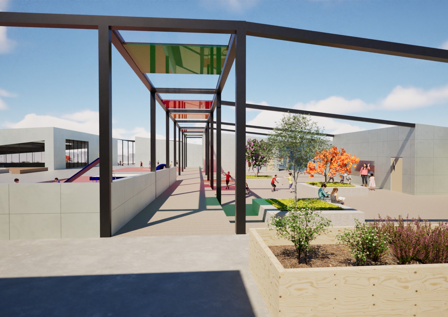 A rendering of an outdoor walkway in a reimagined Paul...