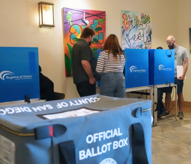 People vote in the primary election at Chula Vista City Hall on Tuesday, June 2, 2026 in Chula Vista, CA. (Michael Ho / For The San Diego Union-Tribune)