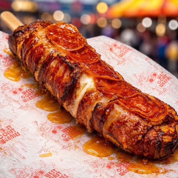 Bacon Wrapped Pizza Wand Gino's Pizza (San Diego County Fair)