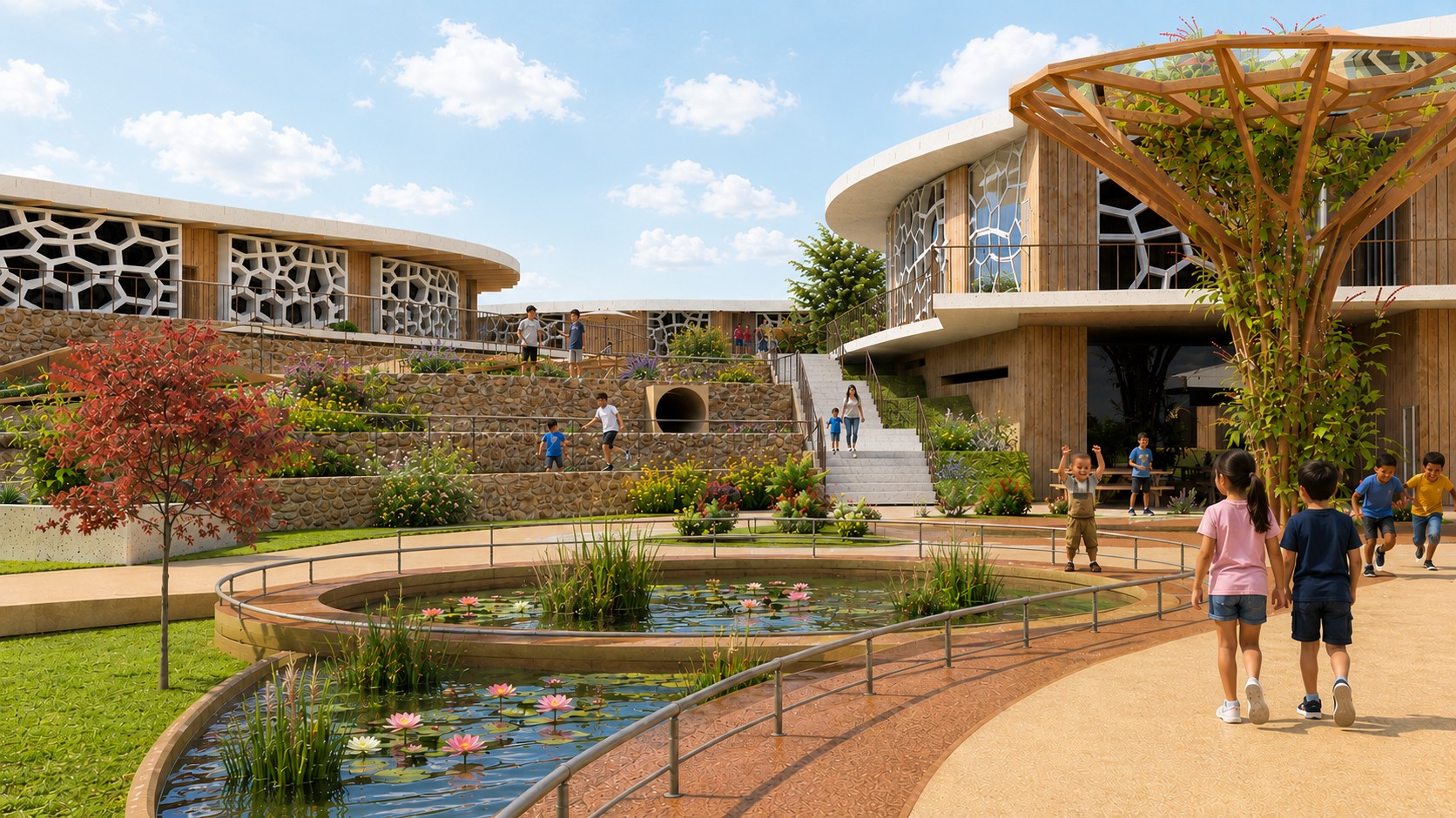 A rendering of a pond area in a reimagined Paul...