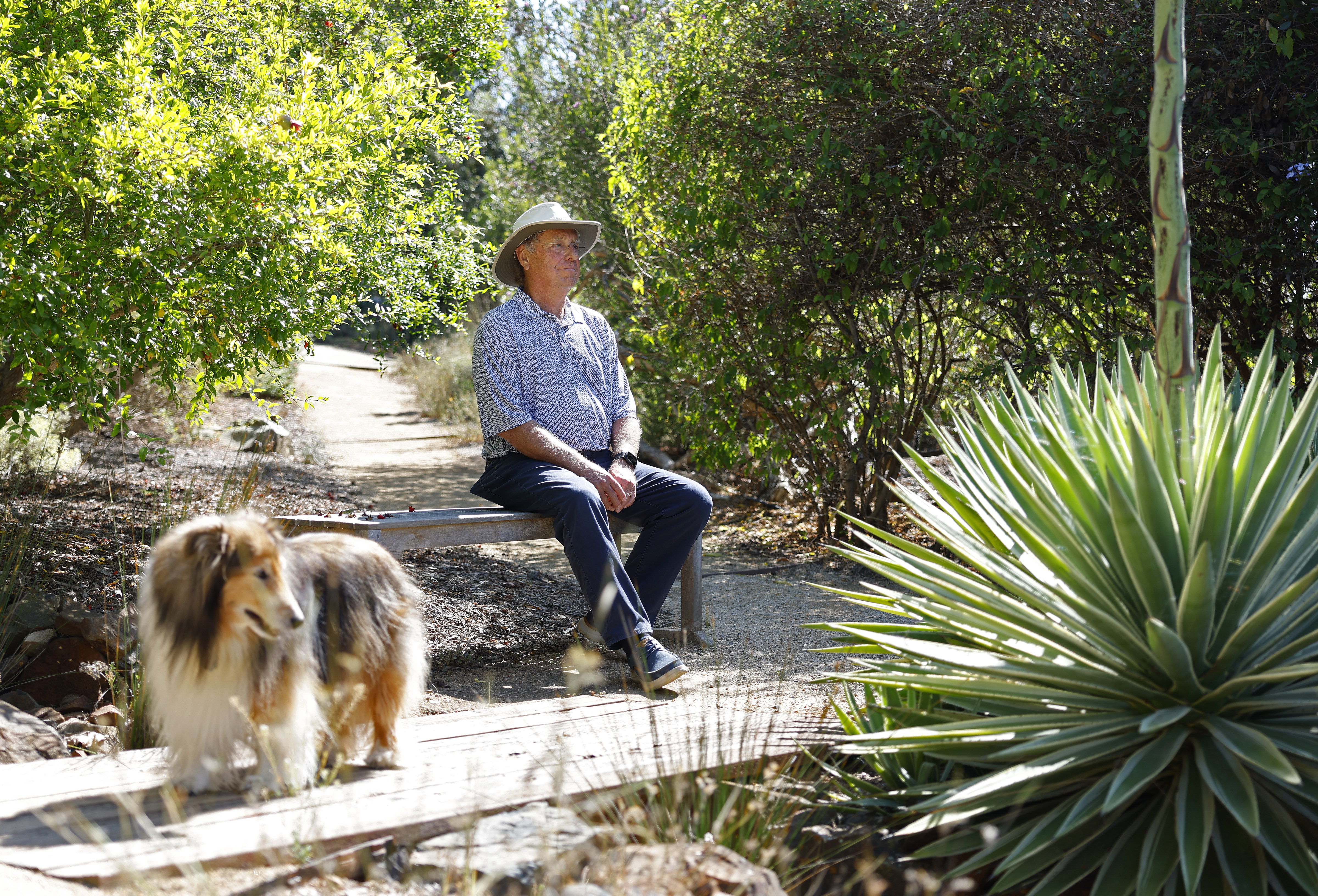 Stephen Root sits on one of the several benches in...