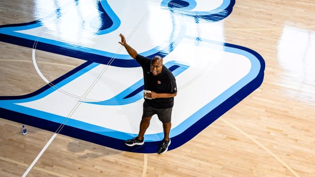 New York Knicks coach Mike Brown returned to USD's campus last summer. (USD athletics)