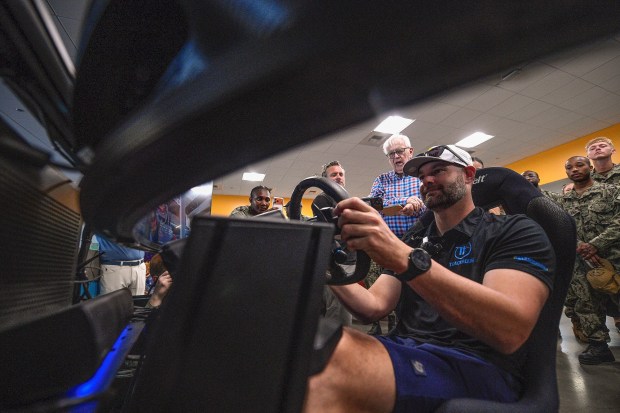 NASCAR Cup Series driver, Shane Van Gisbergen drives the NASCAR San Diego course simulator (SIM) at the Naval Base Coronado on June 09, 2026 in Coronado, California. (Photo by Orlando Ramirez/Getty Images)