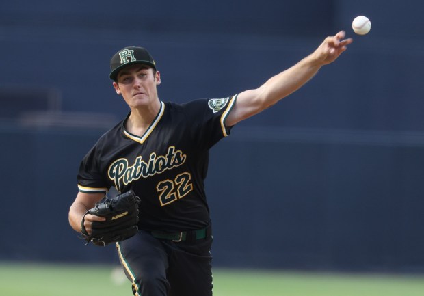 Patrick Henry's Jimmy Gunn of the East team pitches to the West team in the first inning of the San Diego Padres High School School All-Star Game at Petco Park in San Diego on Sunday, June 28, 2026. (Hayne Palmour IV / For The San Diego Union-Tribune)