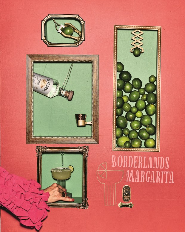 Hussong's Cantina Margarita, from "Cooking the Borderlands" by Claudette Zepeda, is a refreshing rendition that's made with damiana, a Mexican liqueur that has an herbaceous flavor. (David Alvarado)