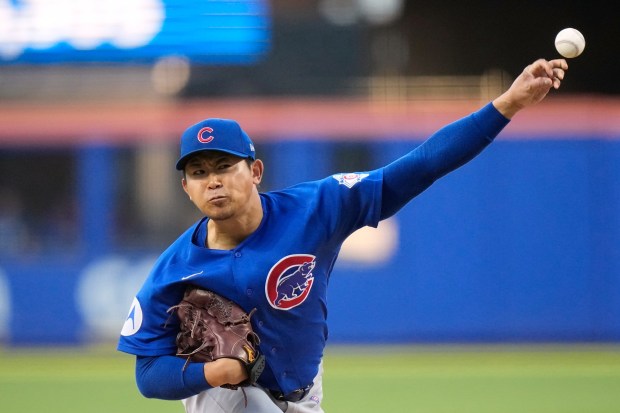 Chicago Cubs' Shota Imanaga pitches during the second inning in the second baseball game of a doubleheader against the New York Mets Wednesday, June 24, 2026, in New York. (AP Photo/Frank Franklin II)