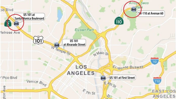 Graphic: Caltrans | The South Pasadenan | State Route 110 and U.S. 101 Closures