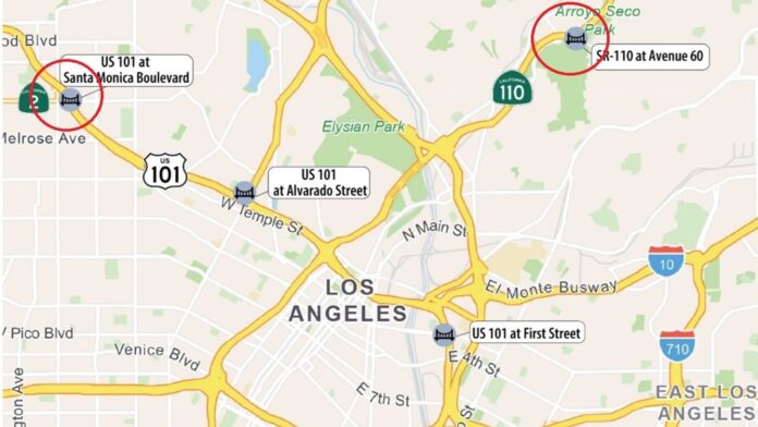 Graphic: Caltrans | The South Pasadenan | Overnight Closures for Bridge Work on U.S. 101 at Santa Monica Boulevard and State Route 110 at Avenue 60