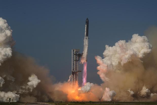 SpaceX's Starship rocket lifts off during a test flight from Starbase, Texas, Friday, May 22, 2026. (AP Photo/Eric Gay)