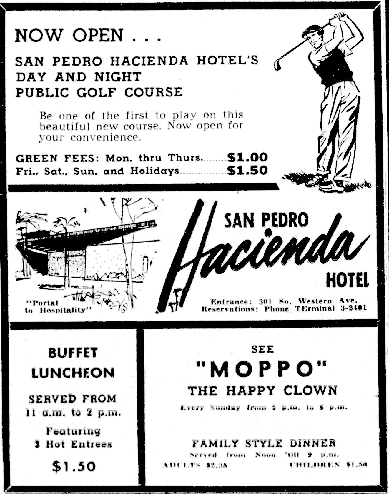 An ad for the Hacienda Hotel and its Day and...