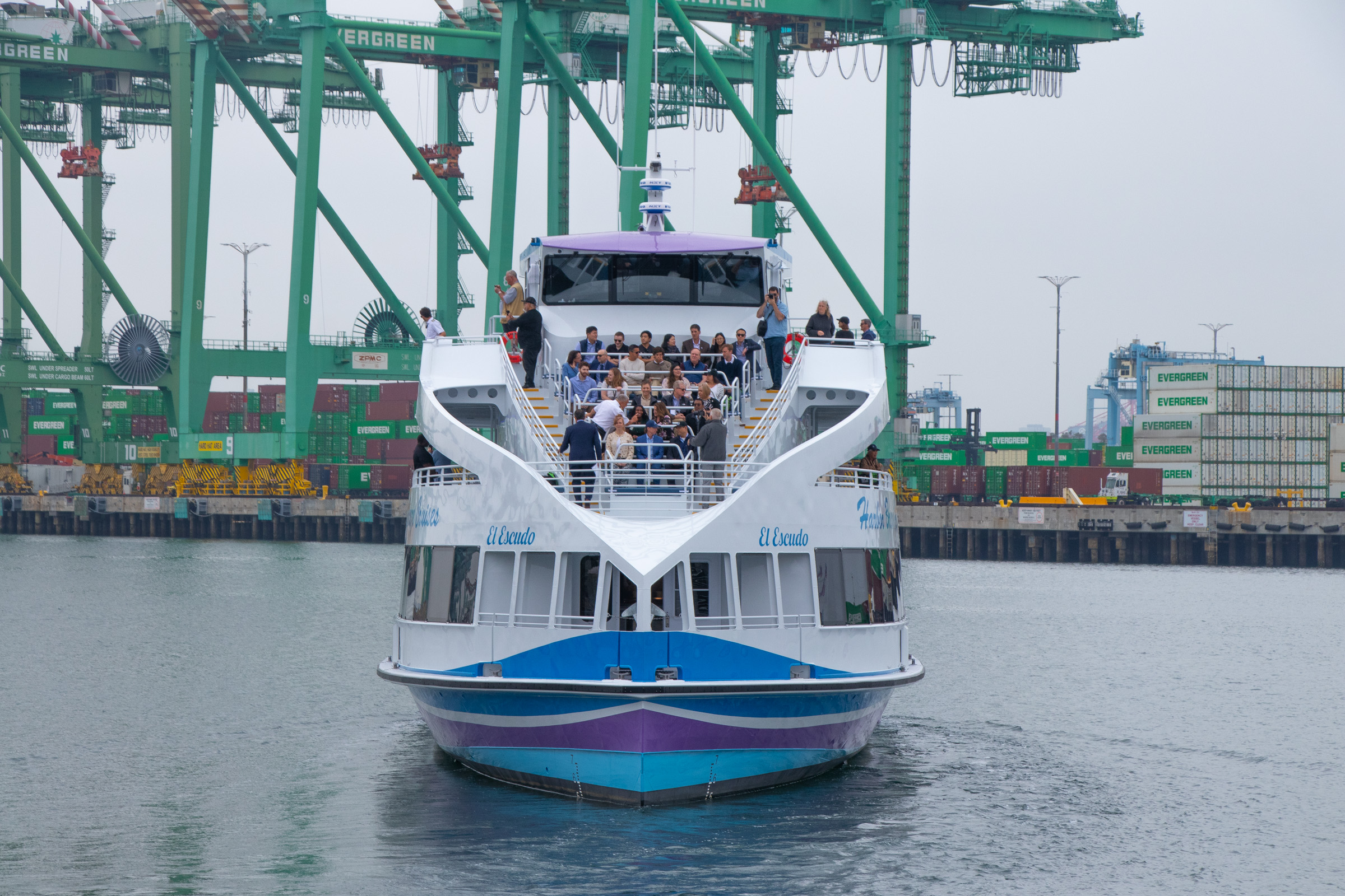 El Escudo, the new hybrid, 350-passenger vessel, hosts first-time passengers...