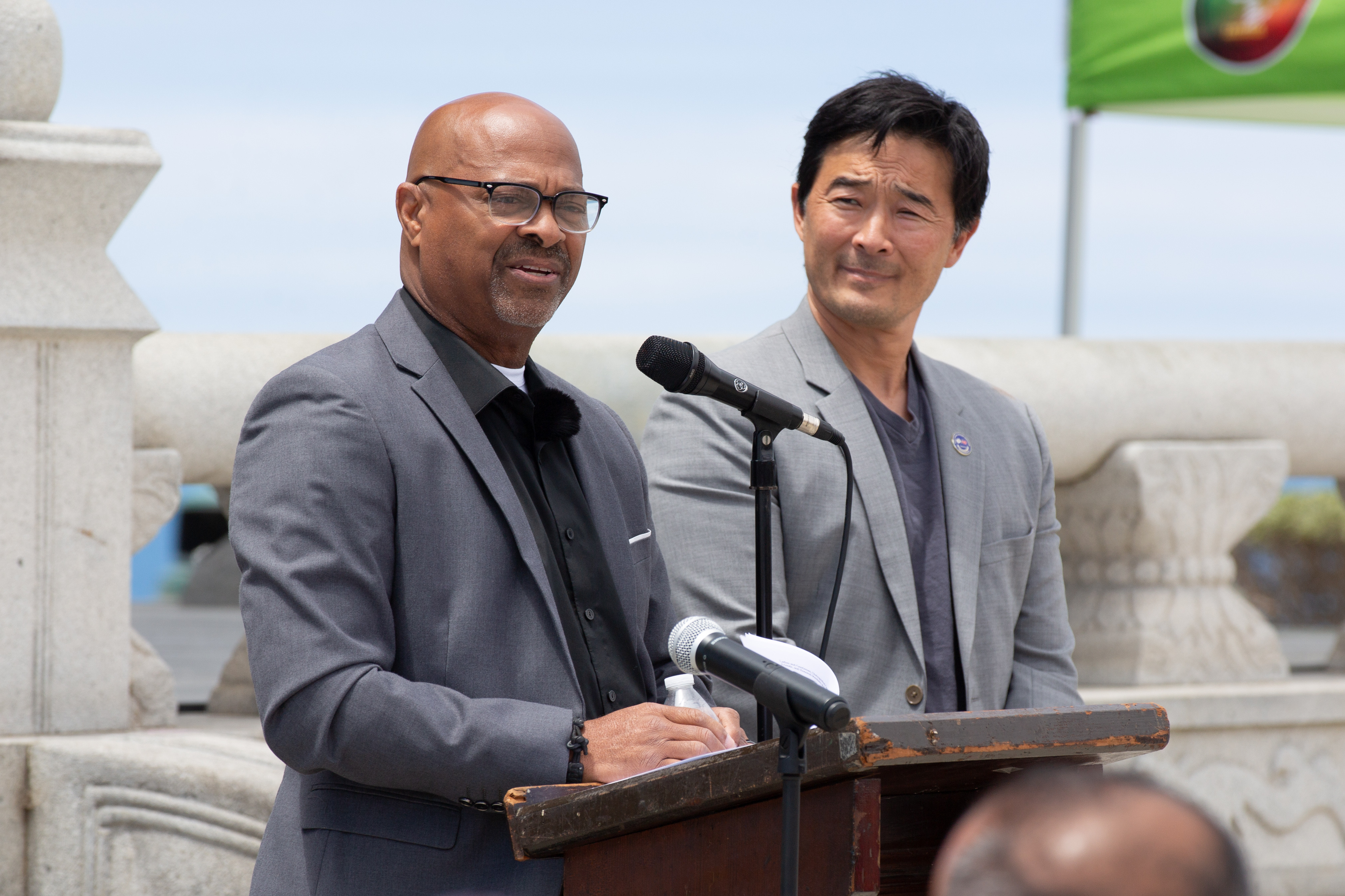 Filmmakers Terrence Williams, left, and Arnold Chun speak about their...