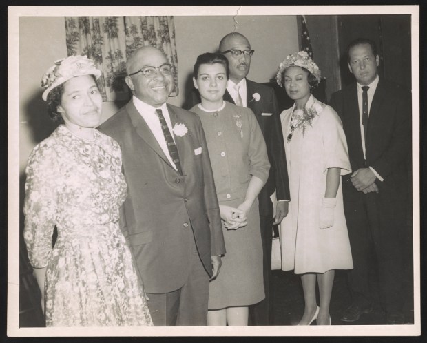 Undated: Group portrait with Rosa Parks and others, likely at an event, after the Montgomery Bus boycott. (Photo courtesy Library of Congress)