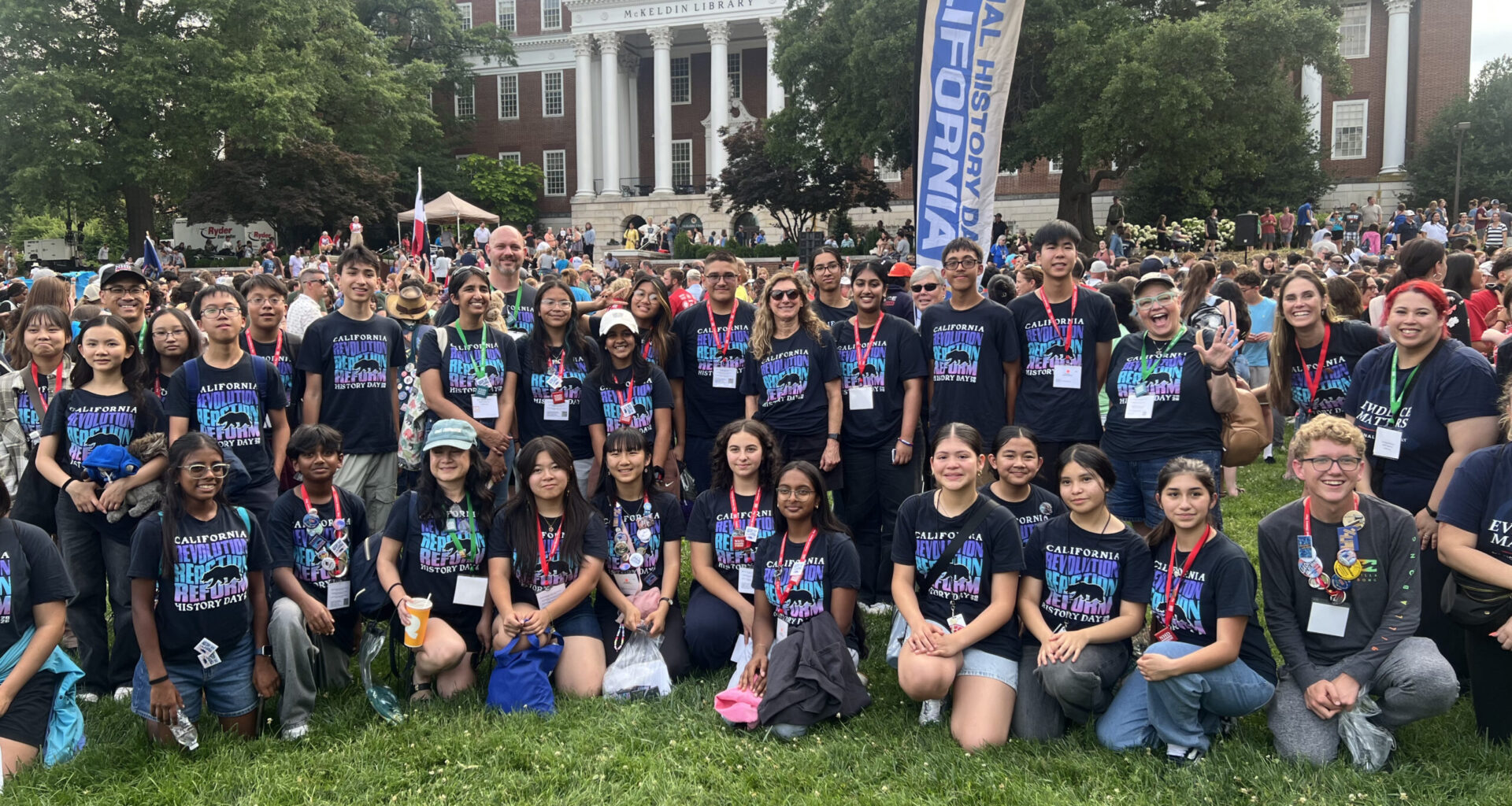 California students and educators participate in the Parade of States during the opening ceremony of the 2026 National History Day National Contest at the University of Maryland.