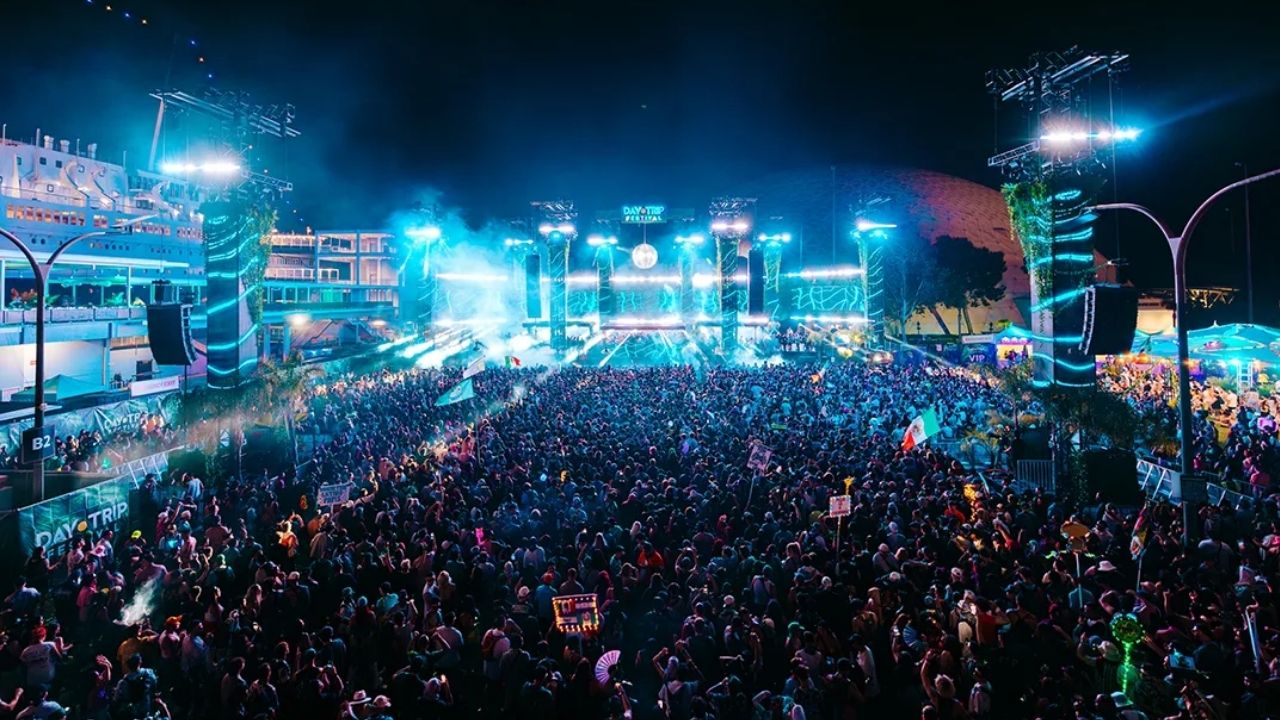 The sold-out, 21-and-older Day Trip Festival will return June 27–28 to the Queen Mary Waterfront in Long Beach for two days of house and electronic music produced by Insomniac. Photo of Day trip Festival 2025. (Insomnia)