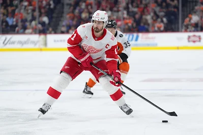 Detroit Red Wings forward Dylan Larkin skates with the puck during 2026 game. Detroit Red Wings forward Dylan Larkin skates with the puck during 2026 game.
