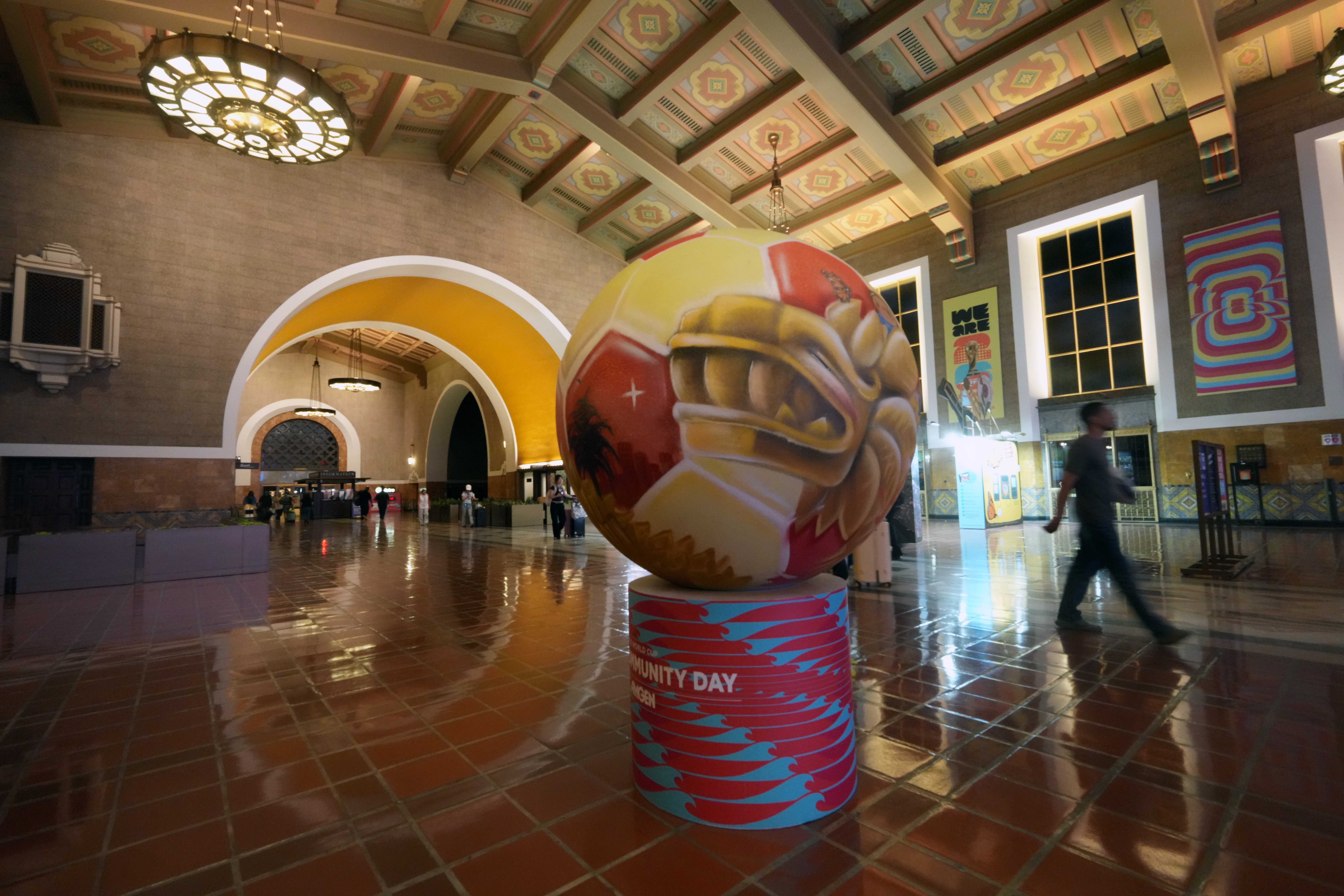 Jun 10, 2026; Santa Monica, California, USA; FIFA World Cup 2026 Fan Zone signage at Los Angeles Union Station.