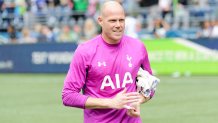 Jul 19, 2014; Seattle, WA, USA; Tottenham Hotspur goalkeeper Brad Friedel (24) after the game against the Seattle Sounders FC at CenturyLink Field. The game was a 3-3 draw. Mandatory Credit: Steven Bisig-USA TODAY Sports