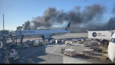 Multiple people near SFO are posting photos and videos of a significant plume of smoke and flames. (X | @shuchig)