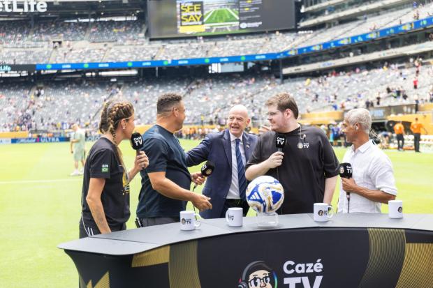 Barbara Coelho, Brazil soccer star Ronaldo, Gianni Infantino, Casimiro Miguel and Romario.
