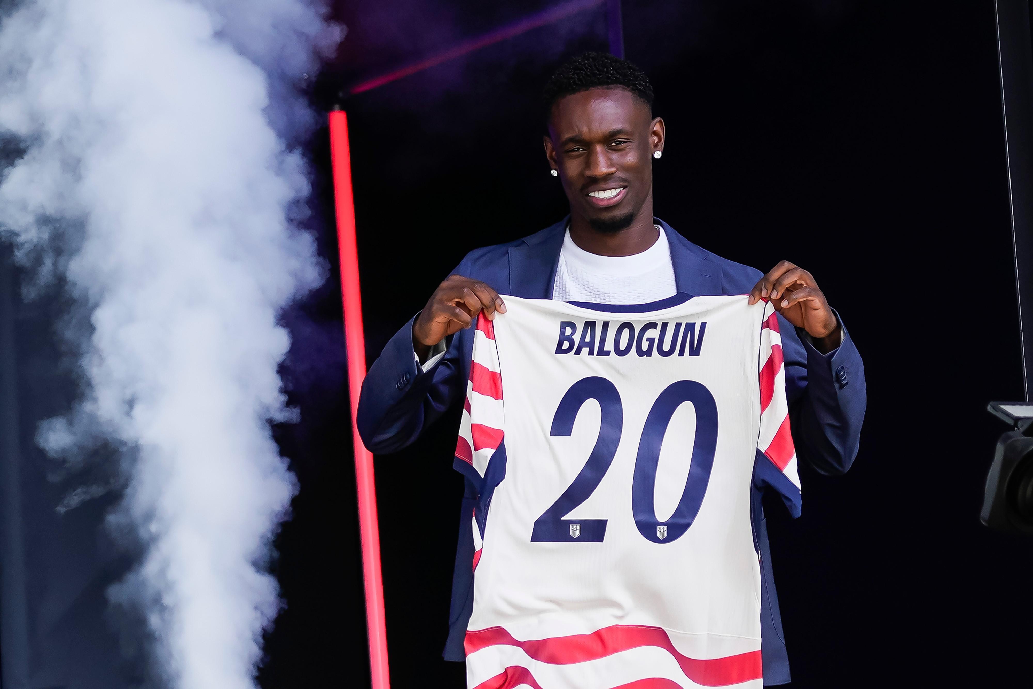 Forward Folarin Balogun is presented during the USMNT's roster announcement.