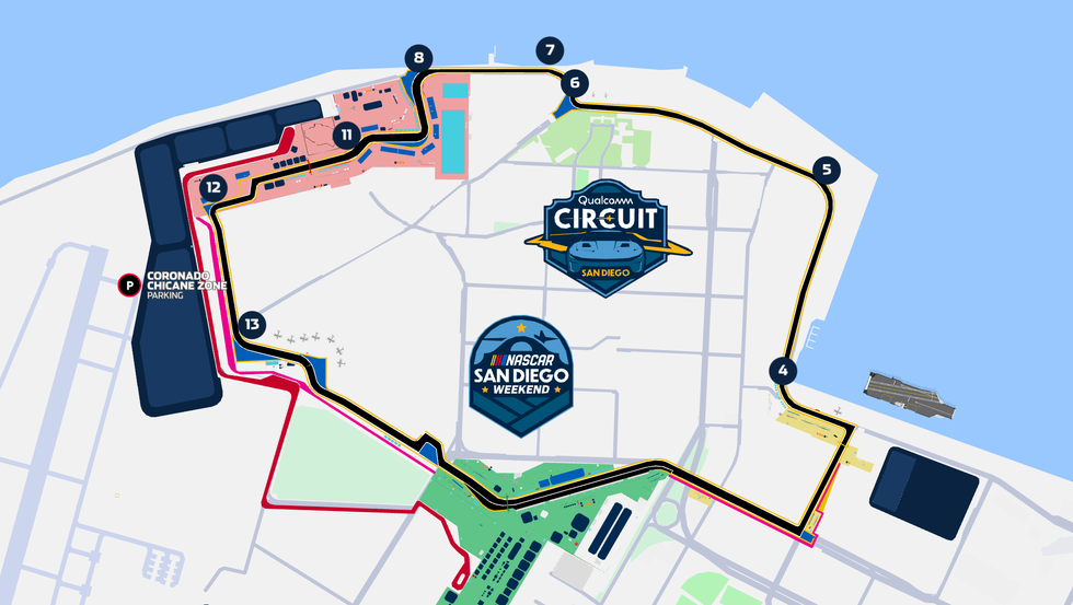 map of the qualcomm circuit for the nascar san diego weekend