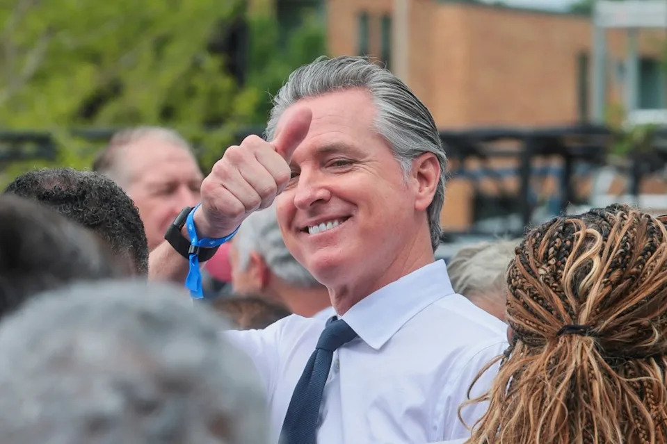 Newsom arrives for the opening of the Obama Presidential Centre in Chicago. REUTERS