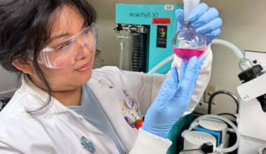 Chemistry alum Amanda Tsang conducts research in the lab.