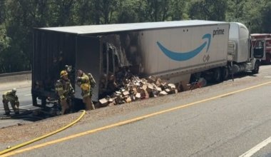 Amazon big rig catches fire, slows I-80 traffic in Placer County