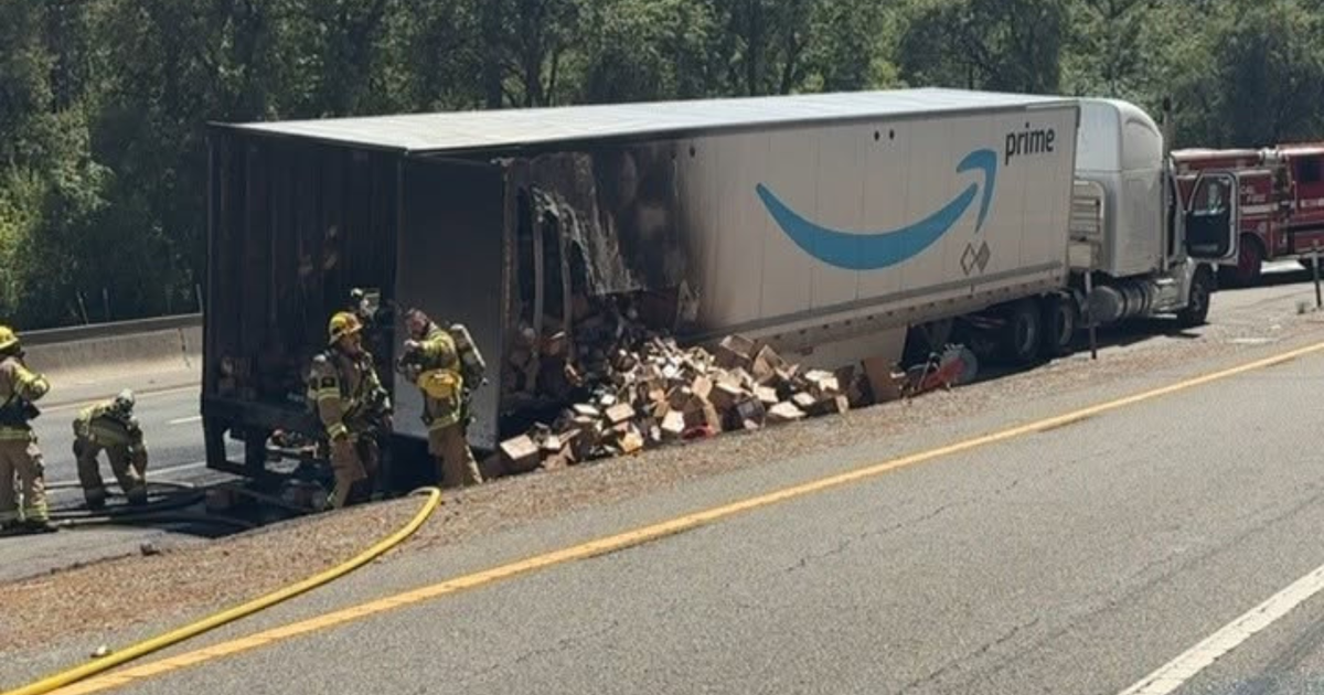 Amazon big rig catches fire, slows I-80 traffic in Placer County