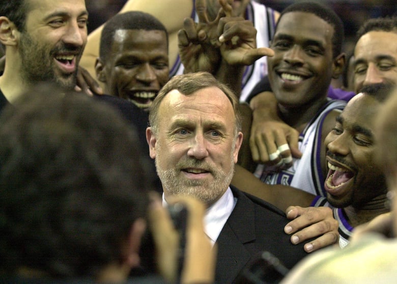 Sacramento Kings coach Rick Adelman, center, is mobbed by his players at Arco Arena in Sacramento, Calif., after the Kings defeated the Orlando Magic 112 -100, marking Adelman's 500th career coaching victory, Tuesday, Dec. 11, 2001. AP file photo Sacramento Kings coach Rick Adelman, center, is mobbed by his players at Arco Arena in Sacramento, Calif., after the Kings defeated the Orlando Magic 112 -100, marking Adelman's 500th career coaching victory, Tuesday, Dec. 11, 2001. AP file photo