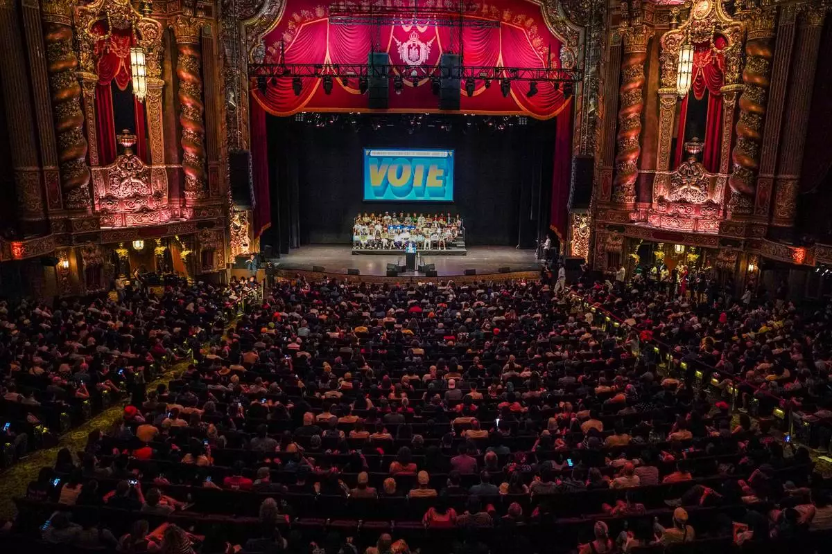 U.S. Sen. Bernie Sanders, I-VT., speaks during a Get Out The Vote rally ahead of New York's primary election, Thursday, June 18, 2026, in the Brooklyn borough of New York. (AP Photo/Ryan Murphy)