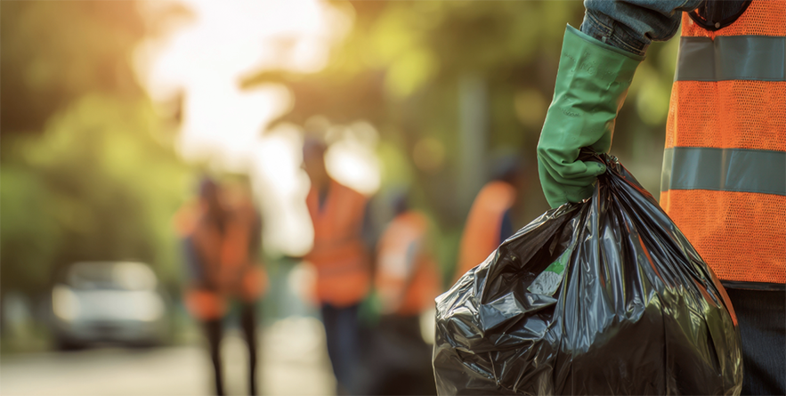 Code Enforcement Person holding Garbage Bag Graphic