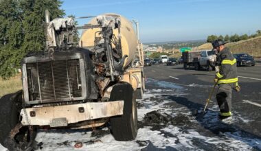 Folsom Highway 50 traffic slowed by concrete truck fire