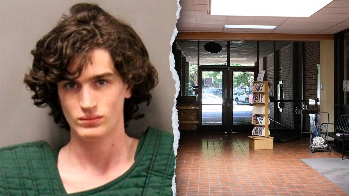 Bradley Scott Sayer and the entrance to a Chico, California library
