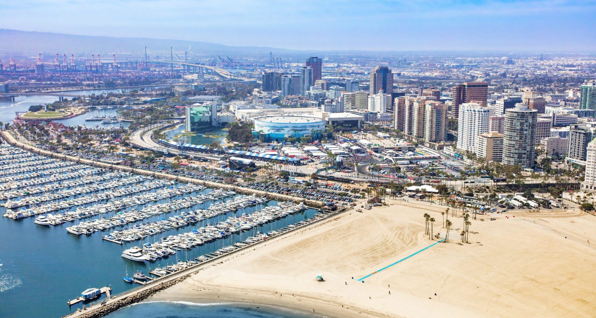 Aerial photo of the shoreline in Long Beach, which will stage seven Paralympic sporting events with 72 ticketed sessions.