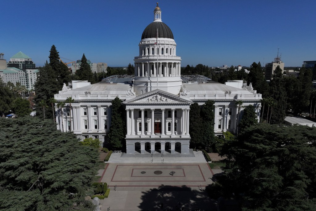 Aerial view of the California State Capitol building in Sacramento.