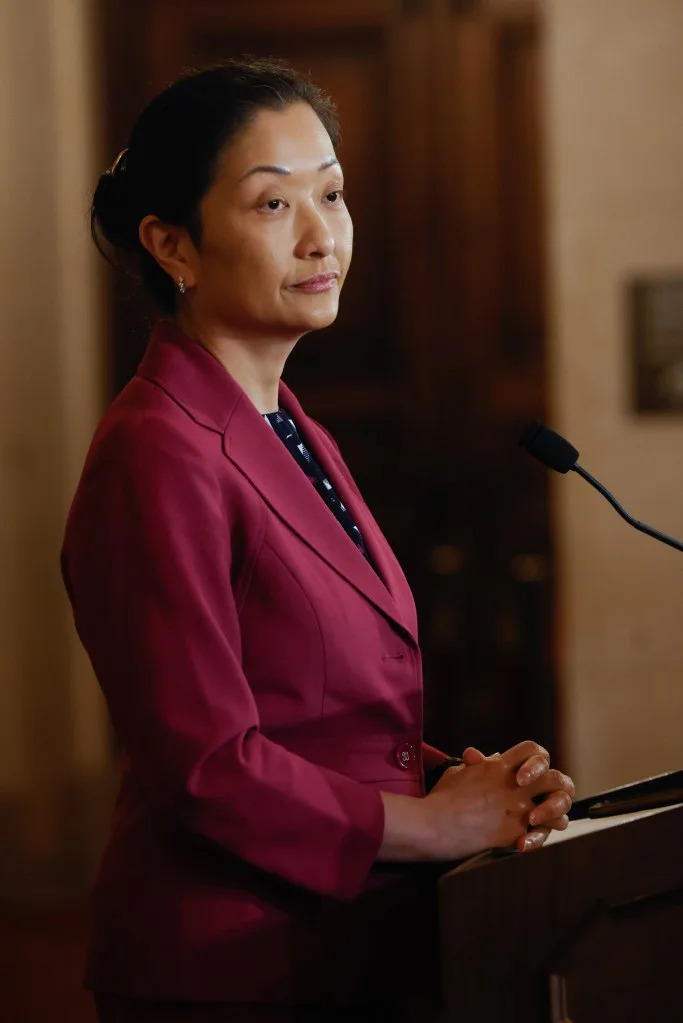 Maria Su, superintendent SFUSD, speaks at a press conference. San Francisco Chronicle via Getty Images