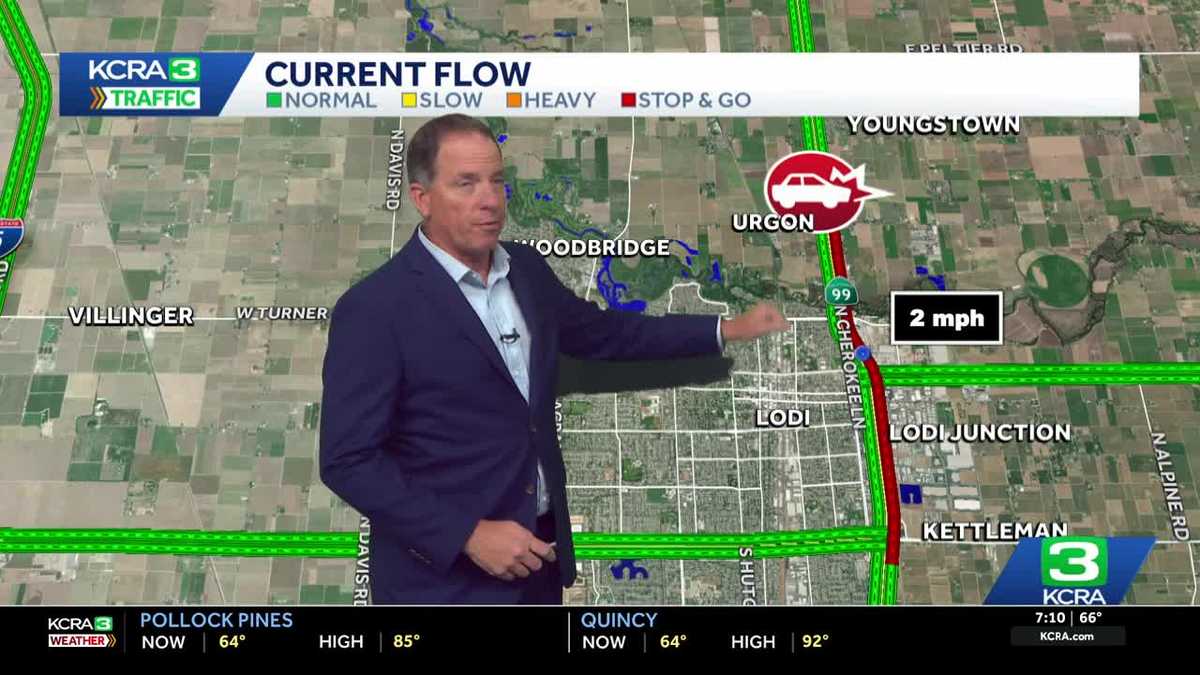 Big rig overturns, spills water bottles on Highway 99 near Lodi