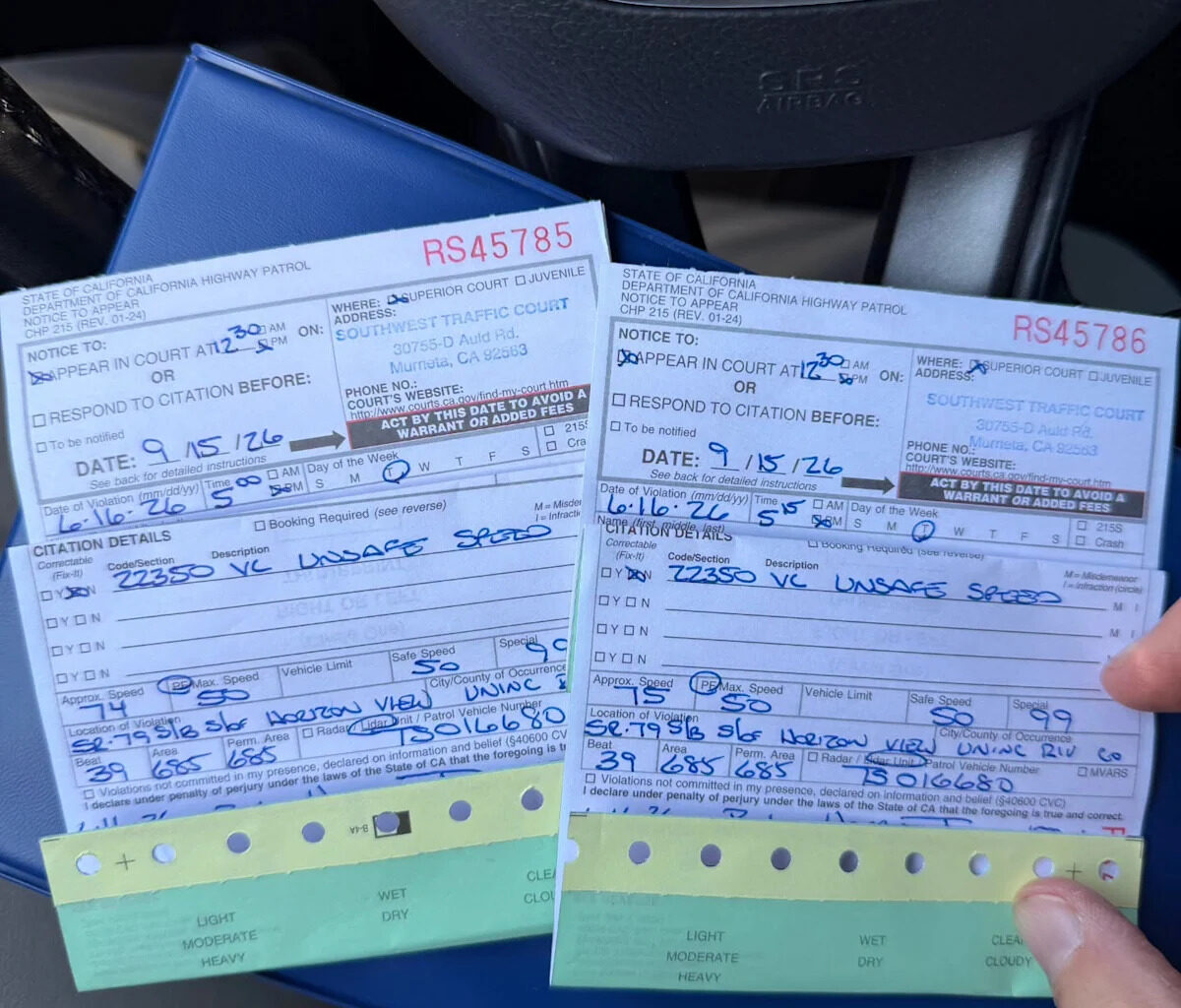 California Father and Son Get Speeding Tickets 15 Minutes Apart on the Same Road