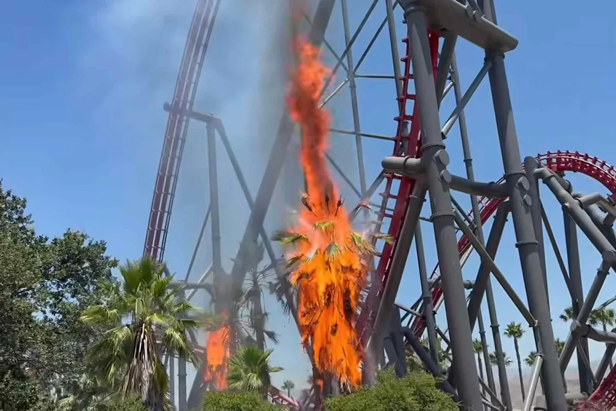 Shocking Video Shows Fire Erupt Under Six Flags Roller Coaster in California