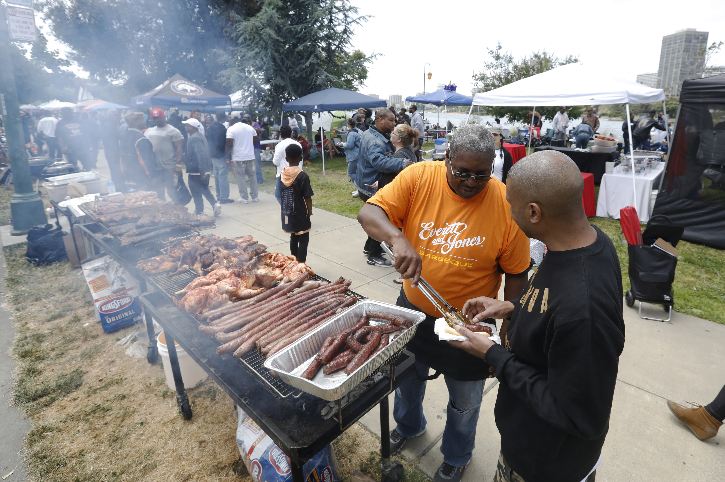 Lamont Patton, from Everett & Jones Barbecue cooks up a...