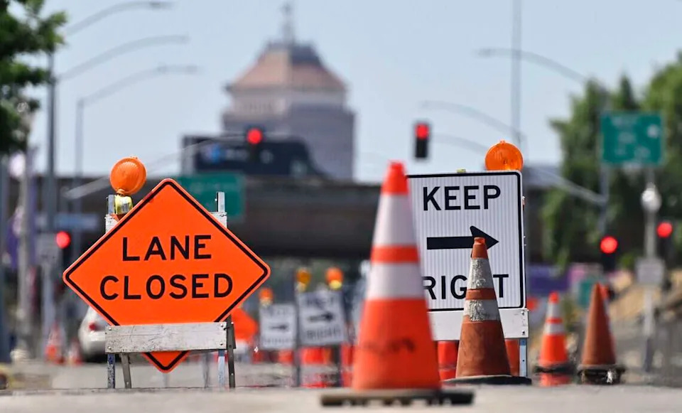 Construction to reduce the three vehicle lanes to two in each direction along a portion of Blackstone Avenue kicked off on June 8. It's one of many initiatives to revitalize the corridor. Photographed Tuesday, June 16, 2026 in Fresno.